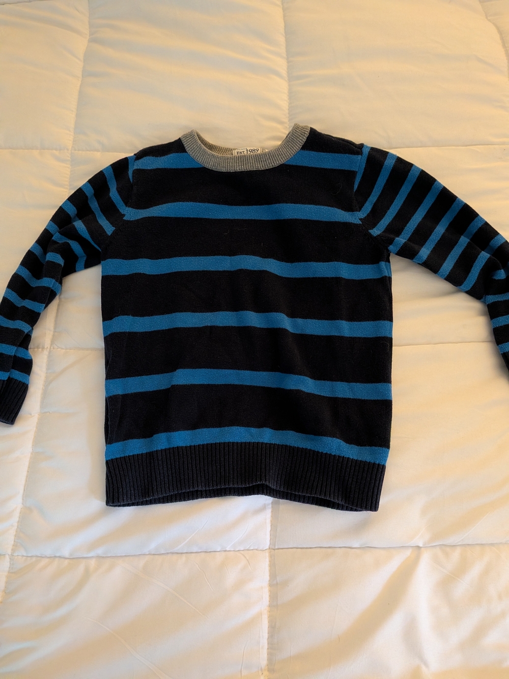 Children's Place Toddler's Navy and Light Blue Striped Crewneck Sweater 4T